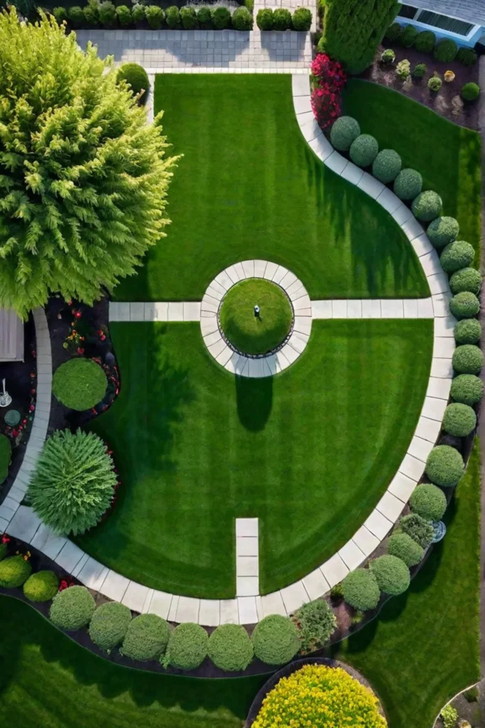 Birdseye view of a beautifully maintained lawn