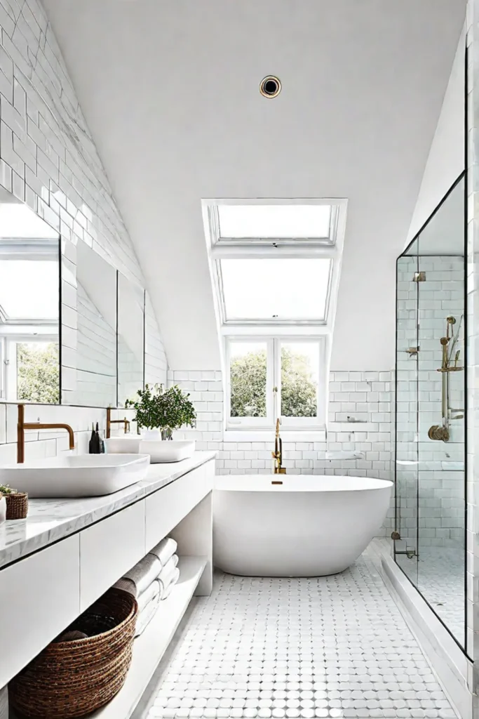 Bright Scandinavian bathroom with skylight