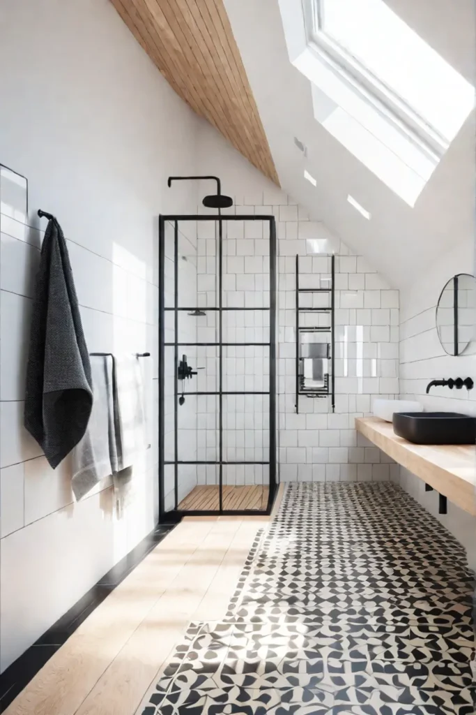 Bright Scandinavian bathroom with skylight and natural light
