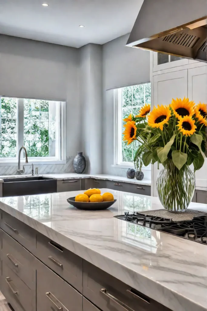 Bright kitchen white cabinets quartz countertops