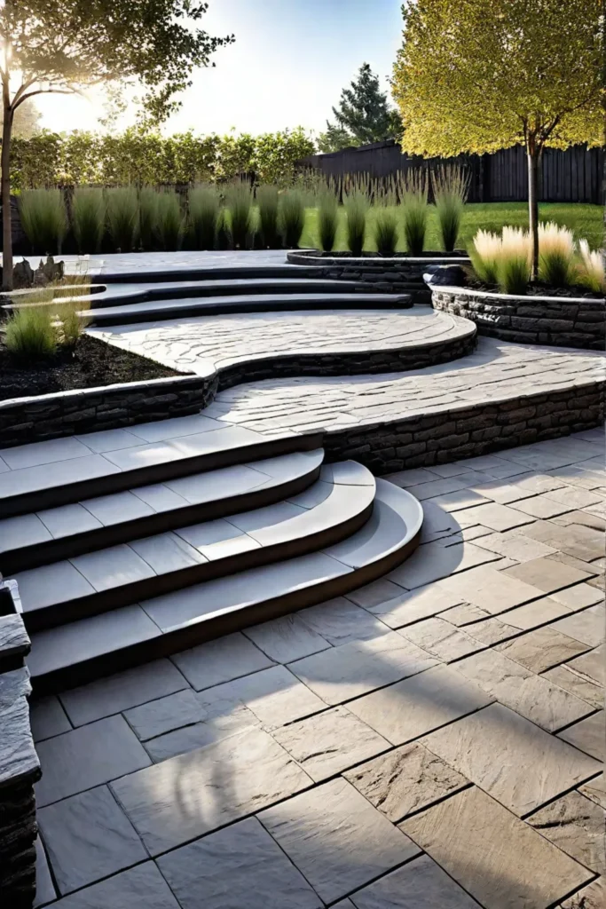 Cascading retaining wall with builtin benches