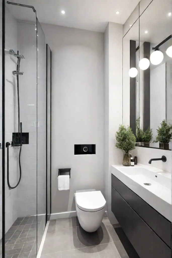 Compact Scandinavian bathroom with spacesaving design