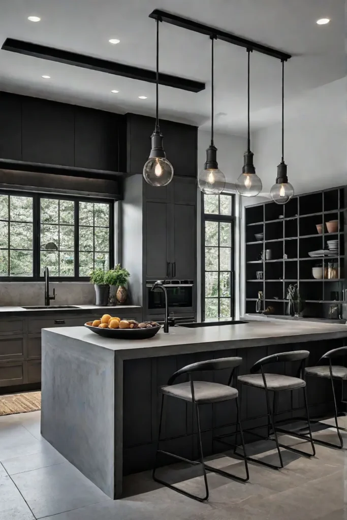 Contemporary kitchen design with industrial lighting