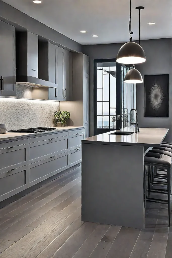 Contemporary kitchen with a monochromatic grey color palette