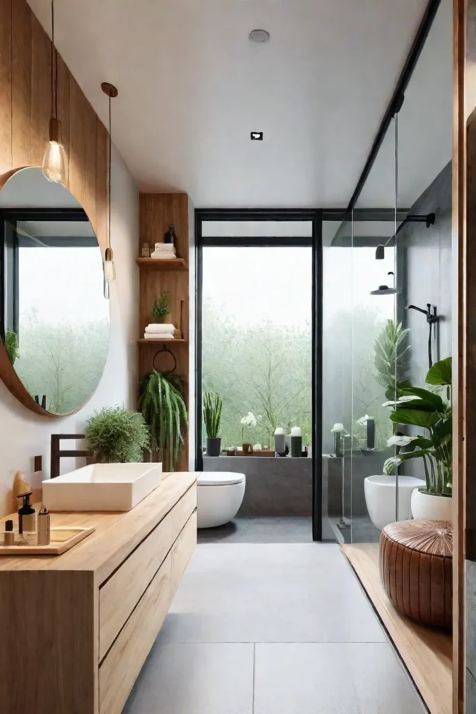 Cozy Scandinavian bathroom with walkin shower