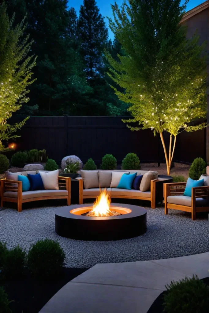 Cozy backyard retreat with fire pit seating