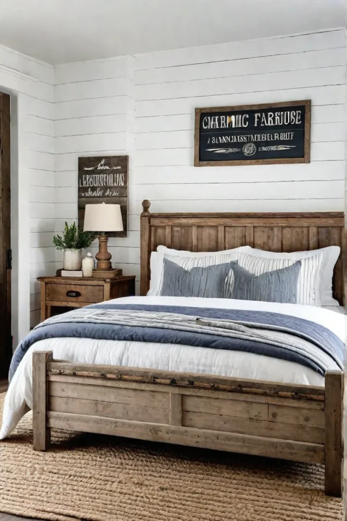 Cozy bedroom with shiplap walls