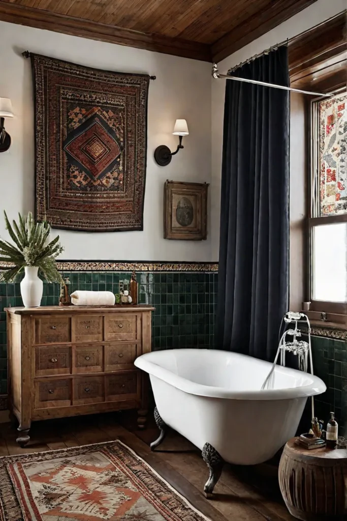 Eclectic Scandinavian bathroom with clawfoot tub and glass shower