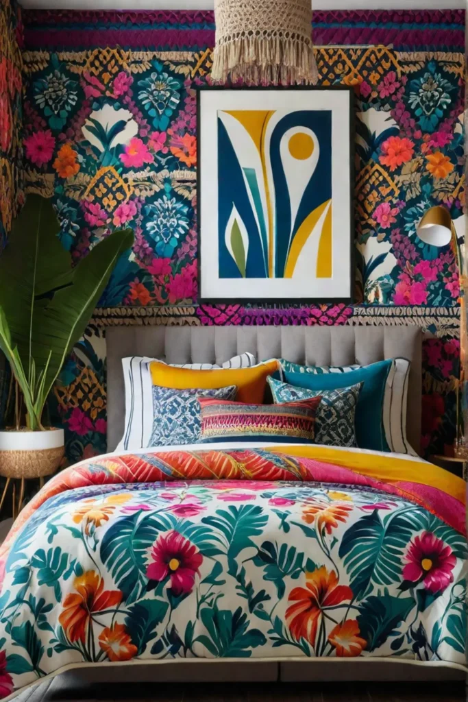 Eclectic bedroom with a vibrant design