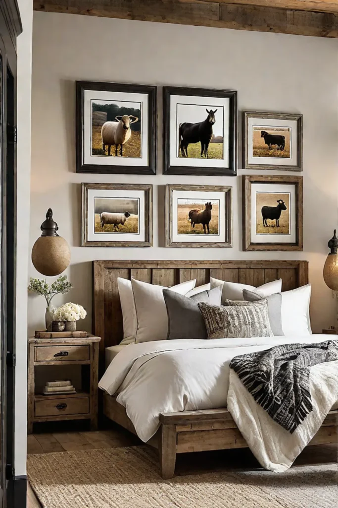Farmhouse bedroom with animal prints