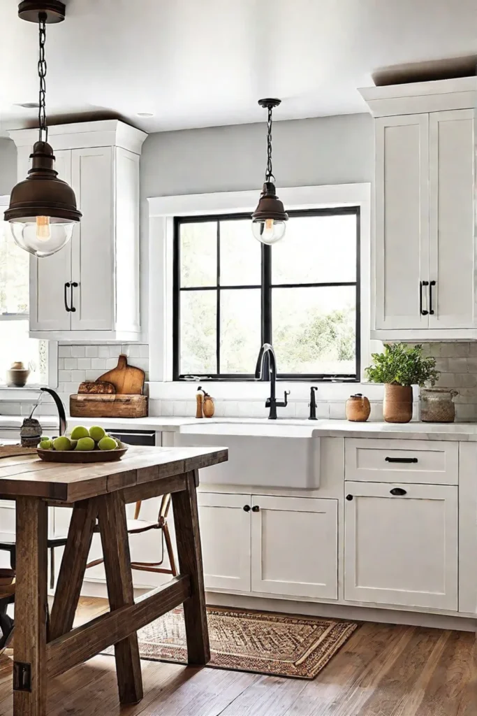 Farmhouse small kitchen with vintagestyle lighting
