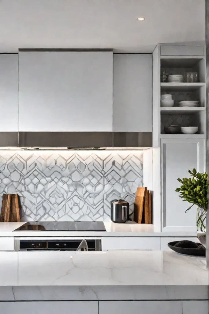 Geometric tile backsplash in a modern kitchen