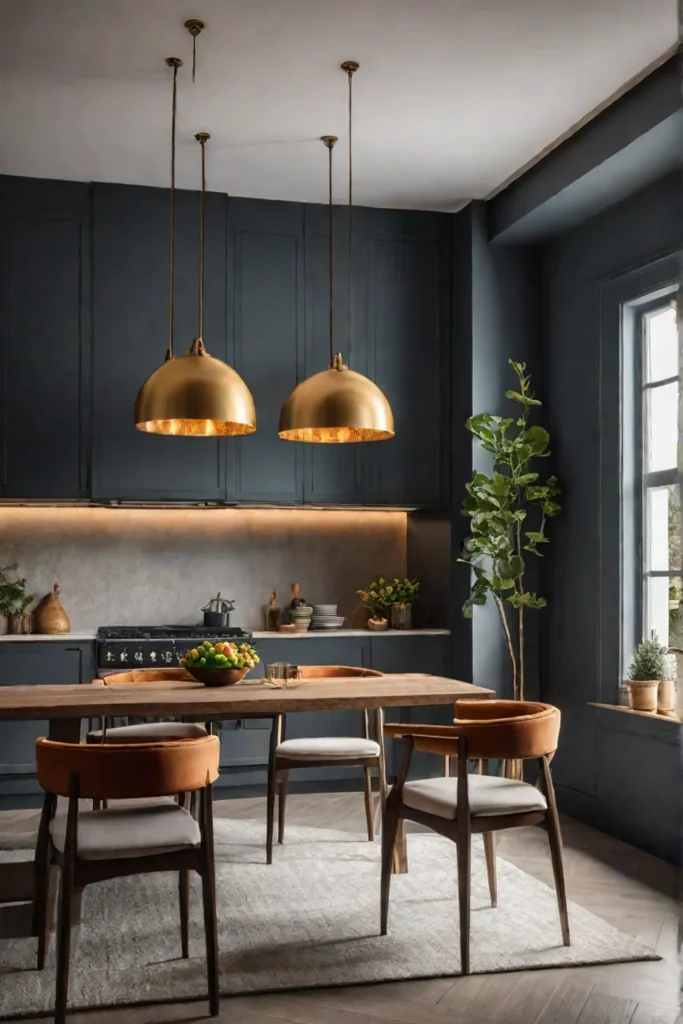 Hygge kitchen with mixed textures and soft lighting