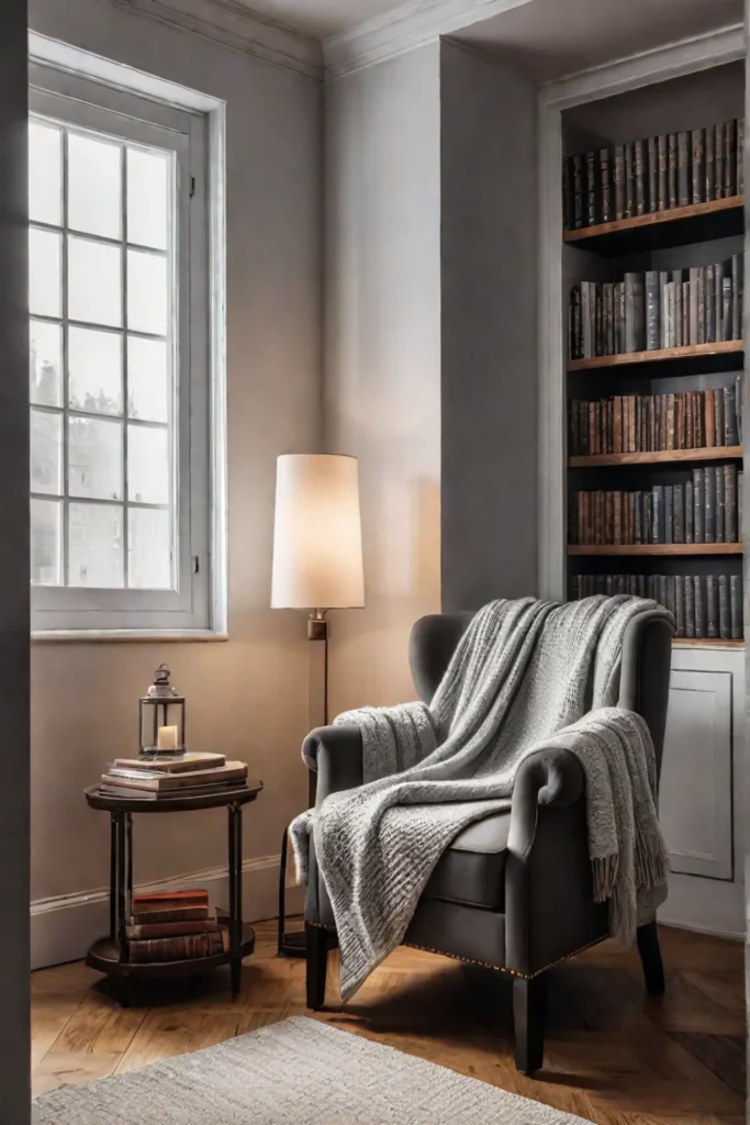 Hygge reading nook with wool throw and books