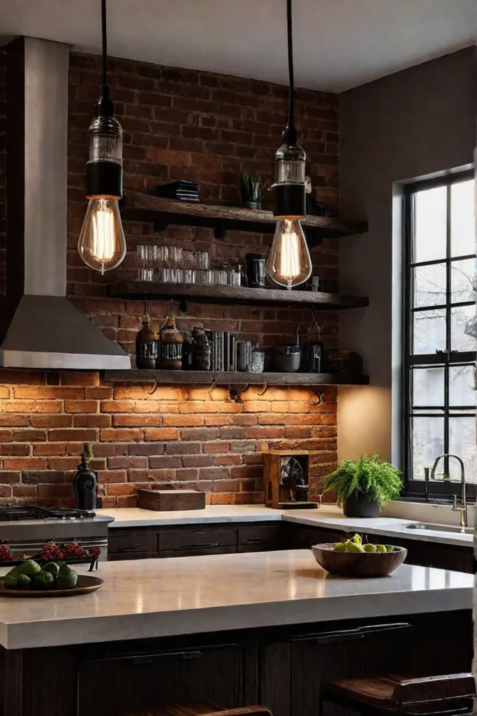 Industrialstyle small kitchen with Edison bulb lighting