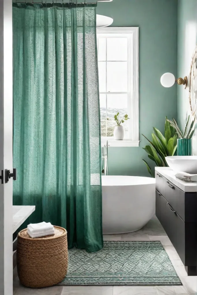 Inviting bathroom with green tiles and patterns