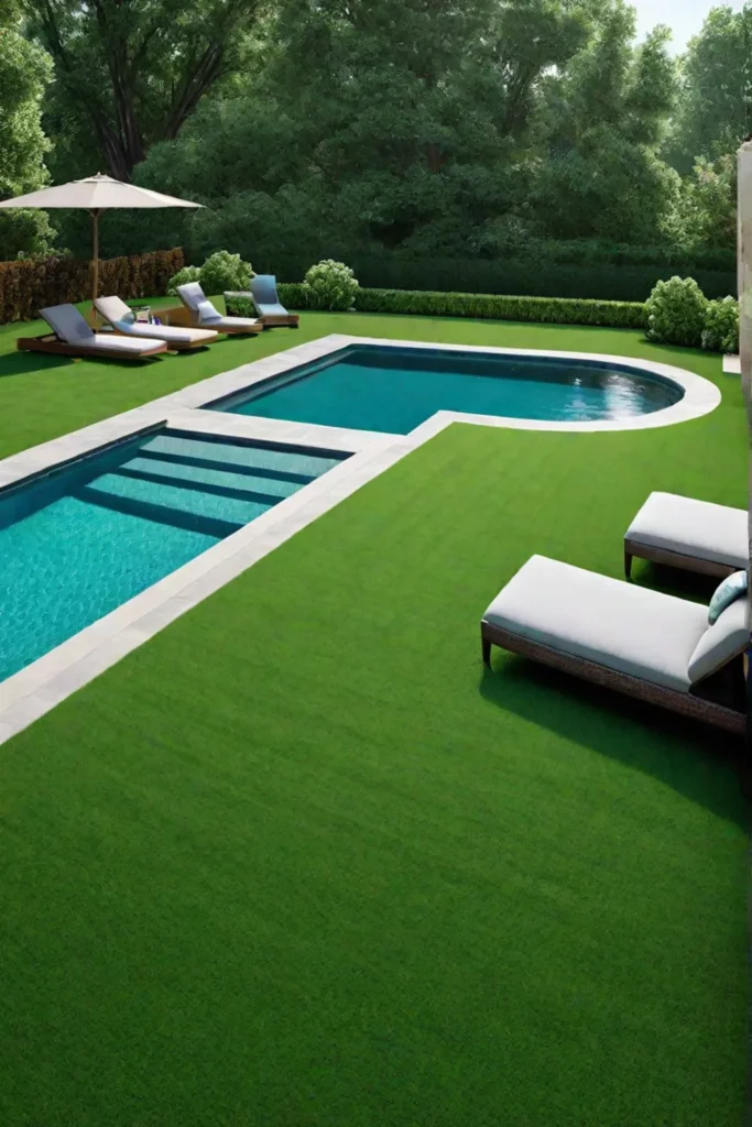 Inviting outdoor space with a lawn seating area and pool