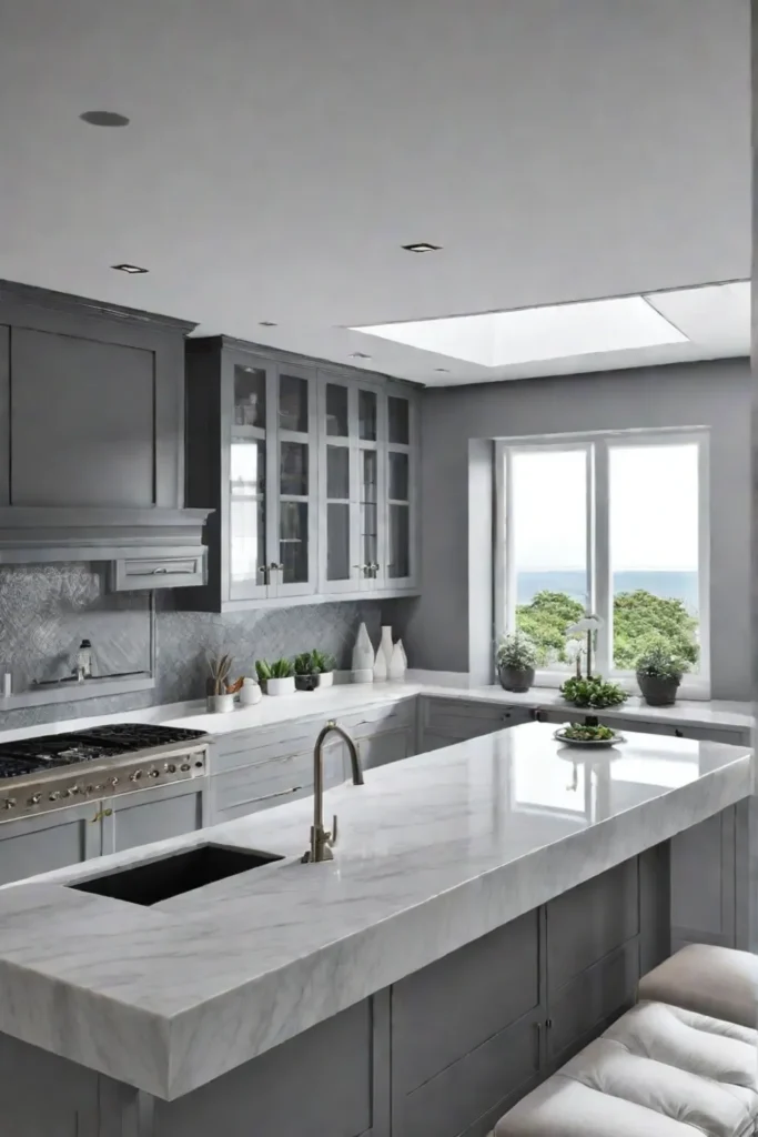 Light gray cabinets bright kitchen