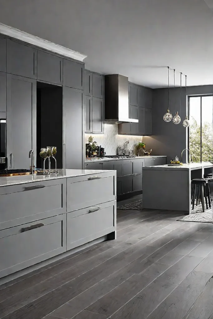 Light grey cabinets and walls for a seamless calming kitchen design