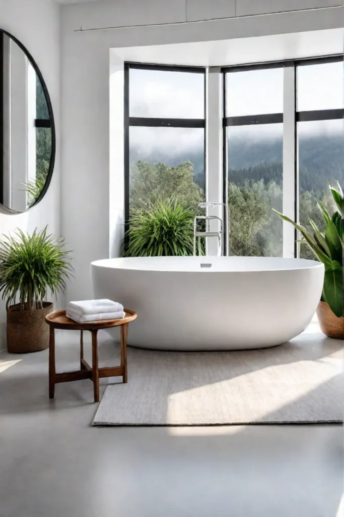 Minimalist Scandinavian bathroom with freestanding tub