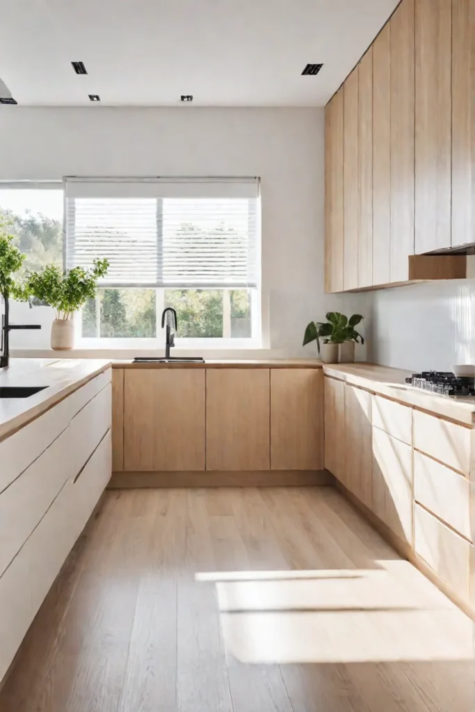 Minimalist small kitchen with abundant natural light