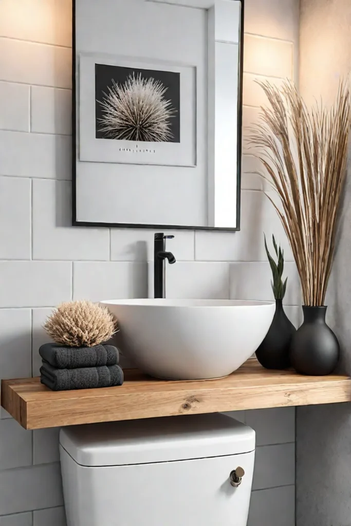 Modern bathroom with driftwood accents