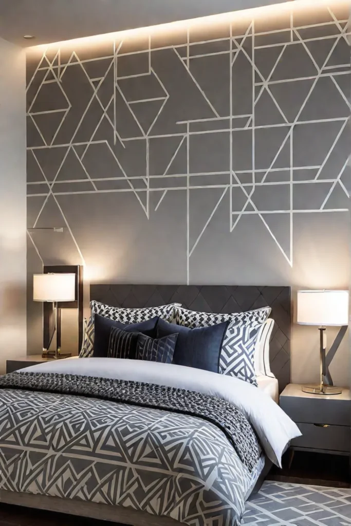 Modern bedroom with bold geometric stencil design