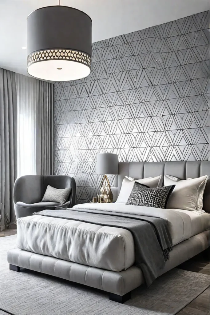 Modern bedroom with geometric wallpaper 1