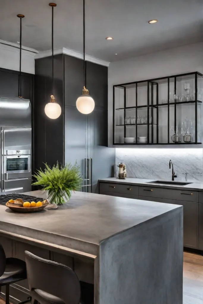 Modern kitchen concrete countertops stainless steel