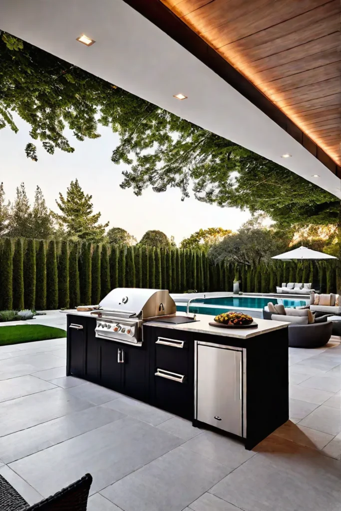 Modern outdoor kitchen with pizza oven