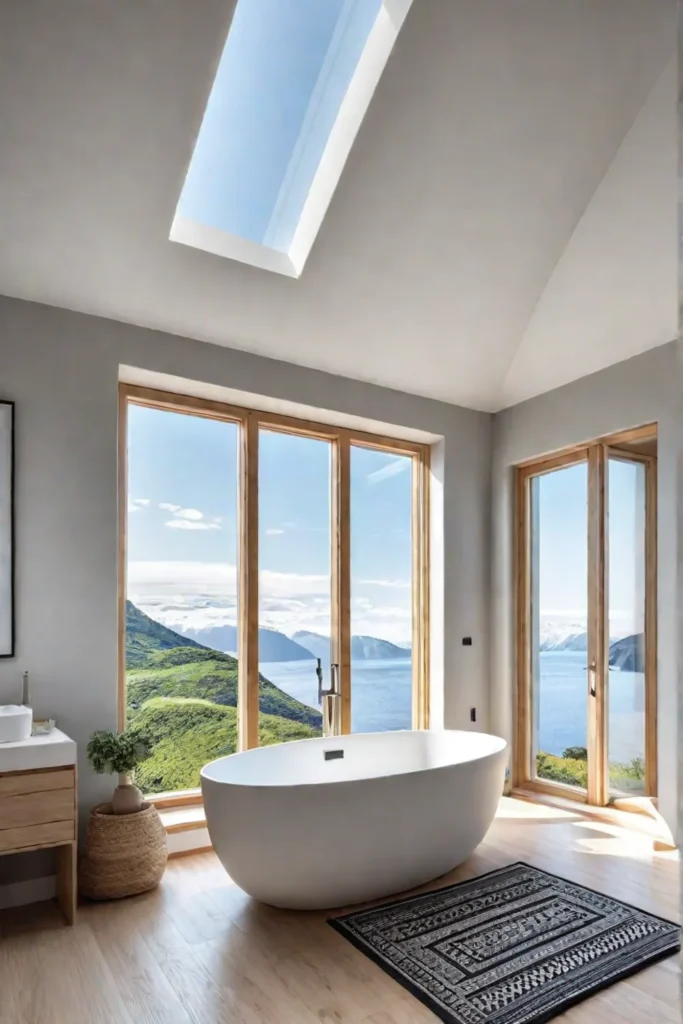 Natureinspired bathroom with panoramic window and minimalist design
