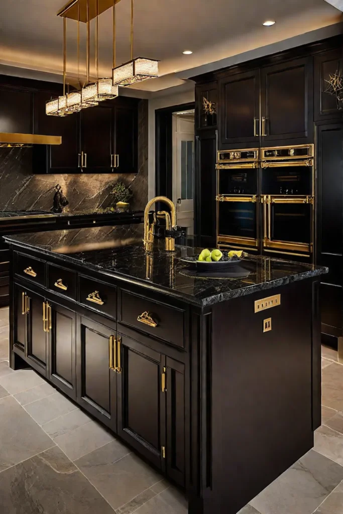 Opulent kitchen design with gold accents and dramatic veining