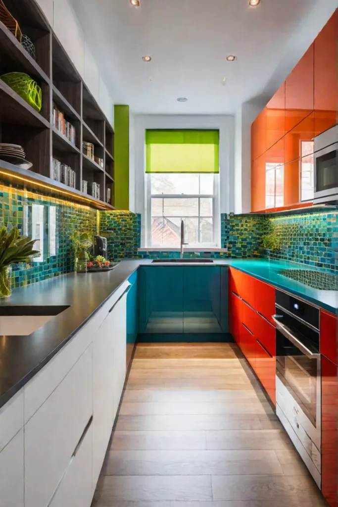 Playful and vibrant lighting design in a bold kitchen