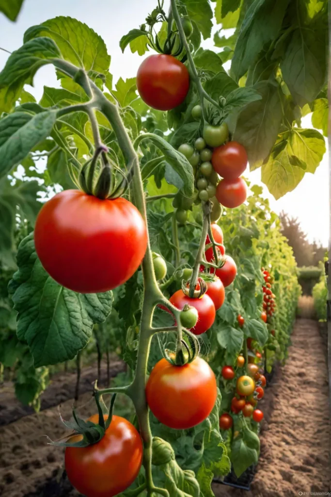 Ripe tomatoes in a sustainable kitchen garden