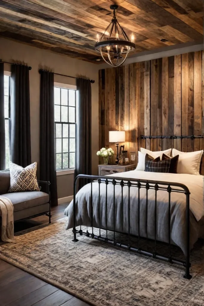 Rustic bedroom with a reclaimed wood accent wall