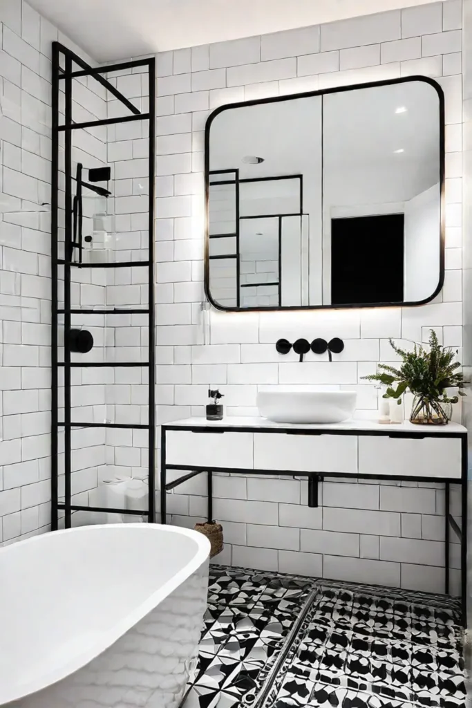 Scandinavian bathroom with bold patterns and minimalist design