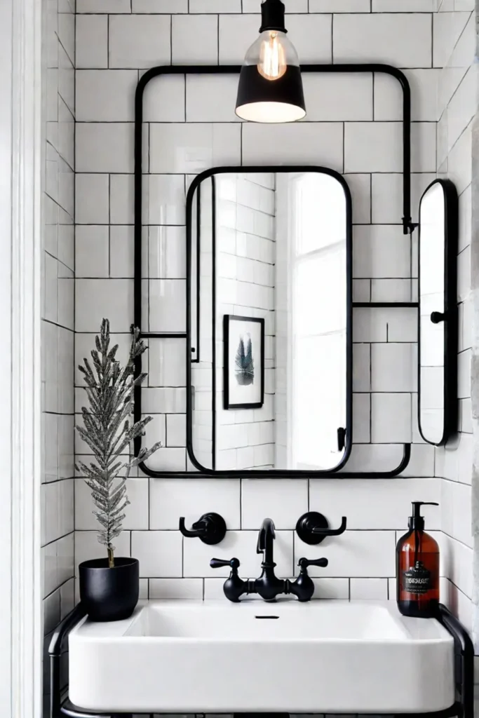 Scandinavian bathroom with industrial touches and black accents