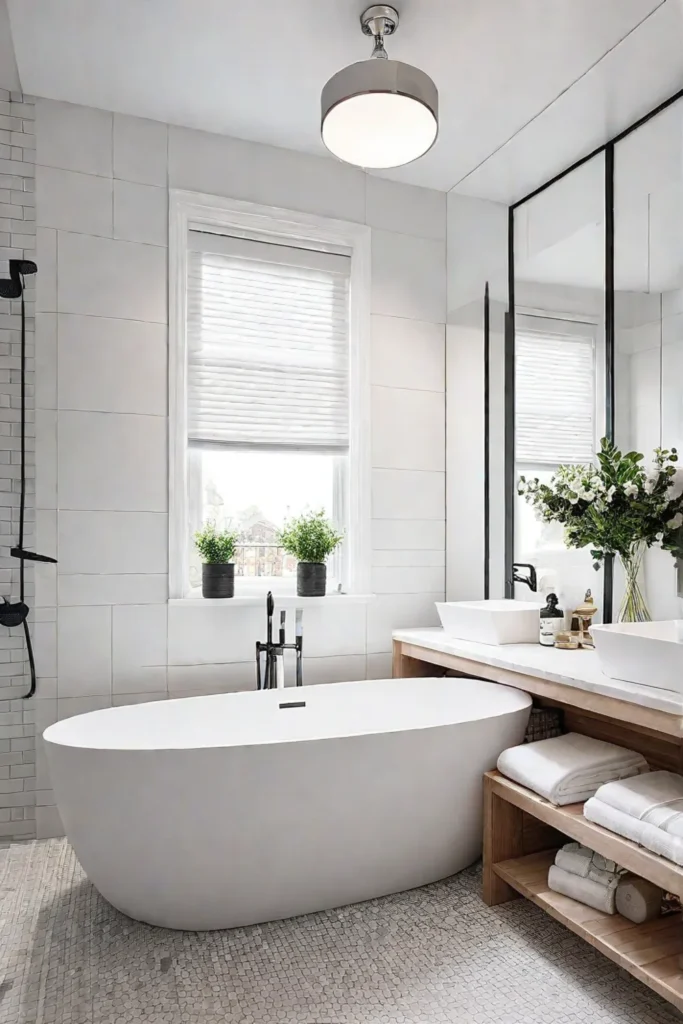 Scandinavian bathroom with practical design and light colors