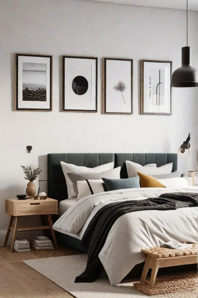 Scandinavian bedroom with 3D wall art