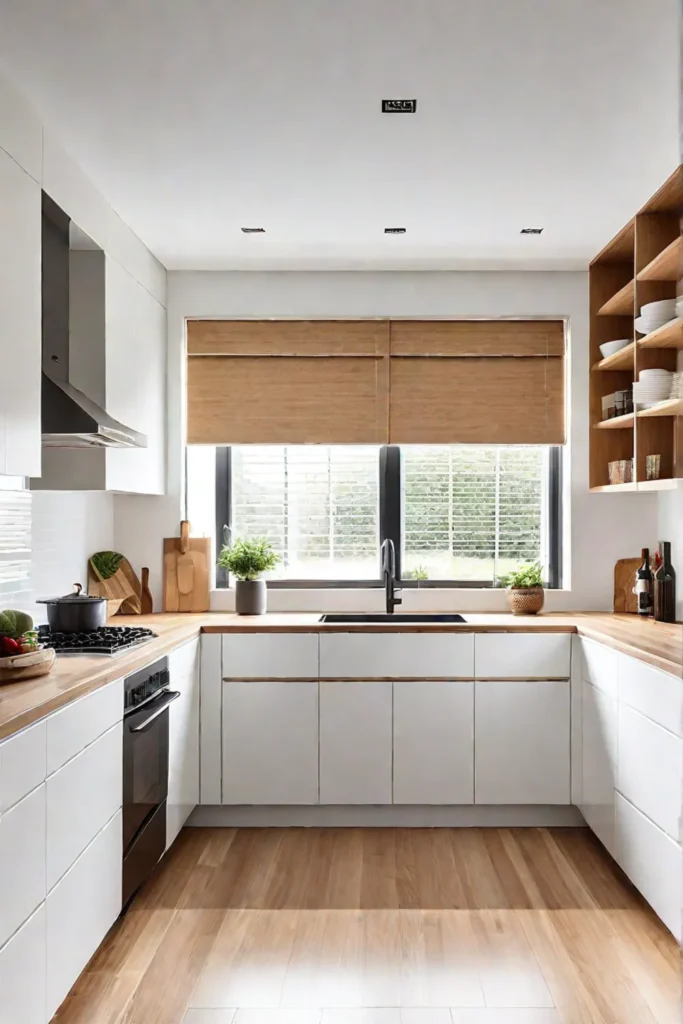 Serene and bright small kitchen with light wood accents