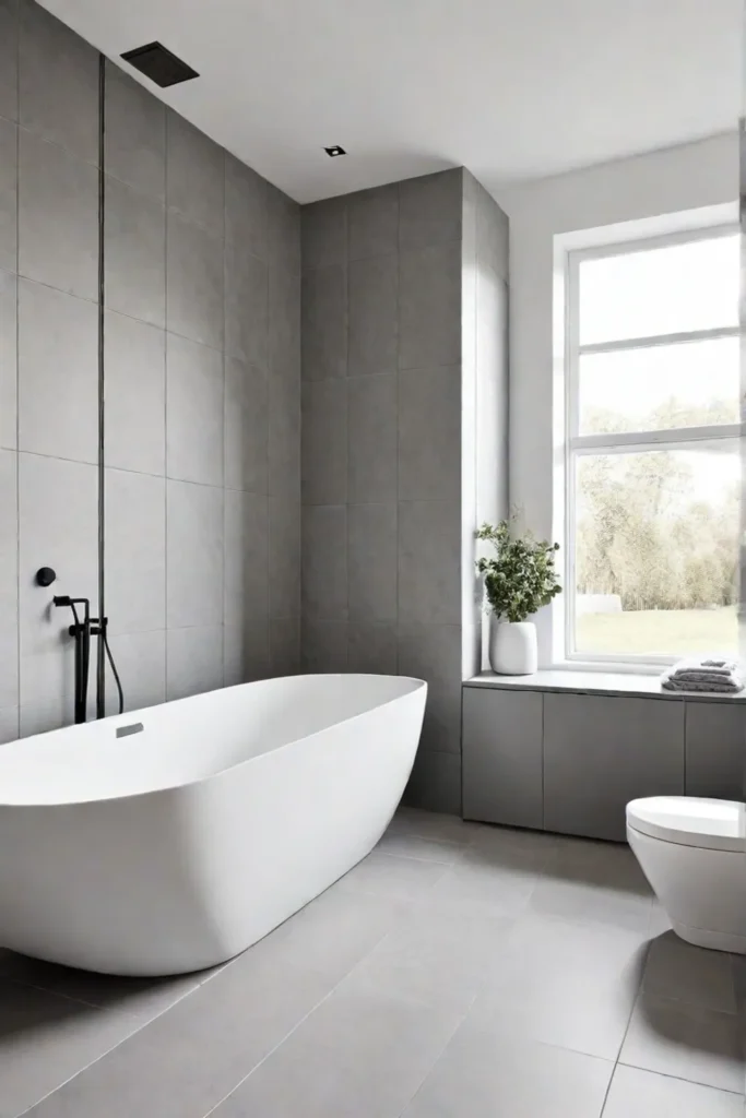 Serene bathroom with gray tiles and white walls