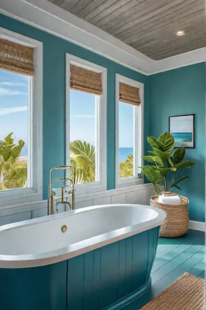Serene blue and green bathroom with natural textures