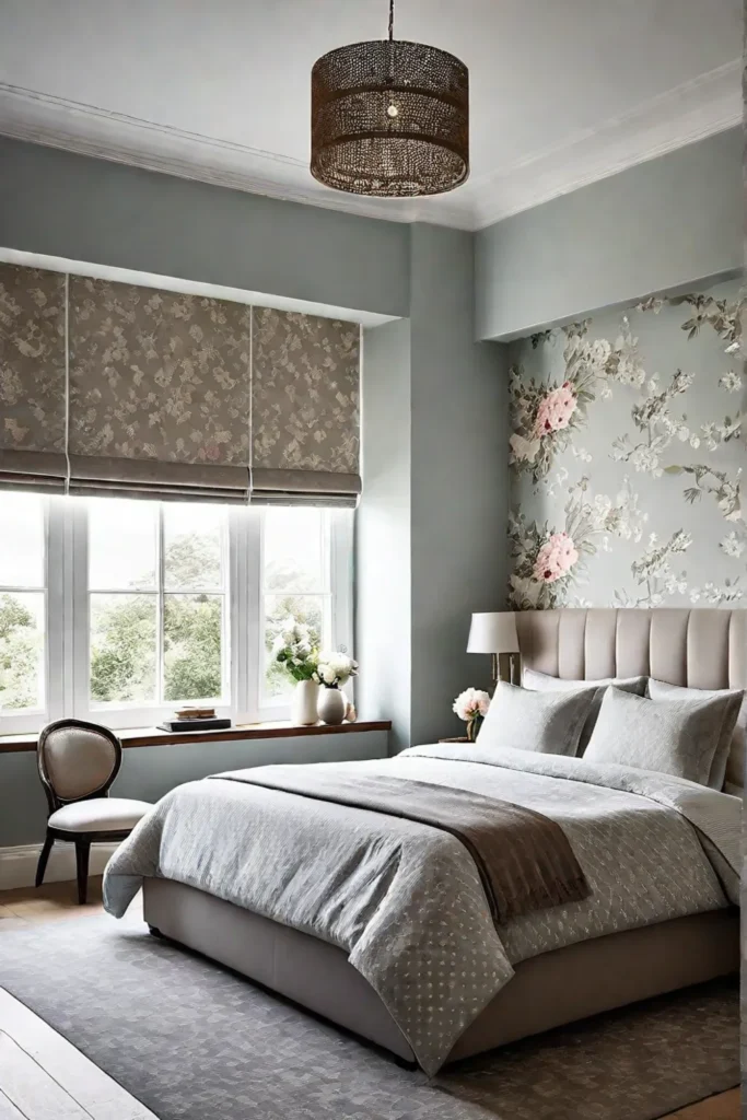 Small bedroom with floral wallpaper