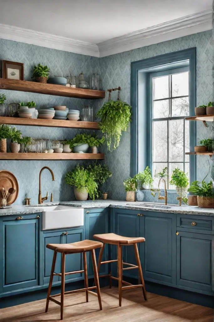 Soothing color palette wallpaper in a naturalthemed kitchen