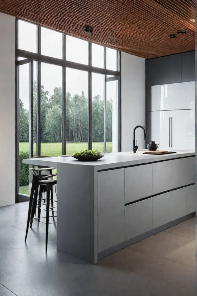 Stainless steel appliances add functionality to a minimalist kitchen design