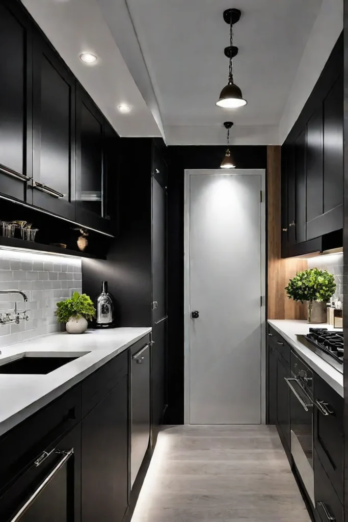 Undercabinet lighting and pendant lights in a small kitchen