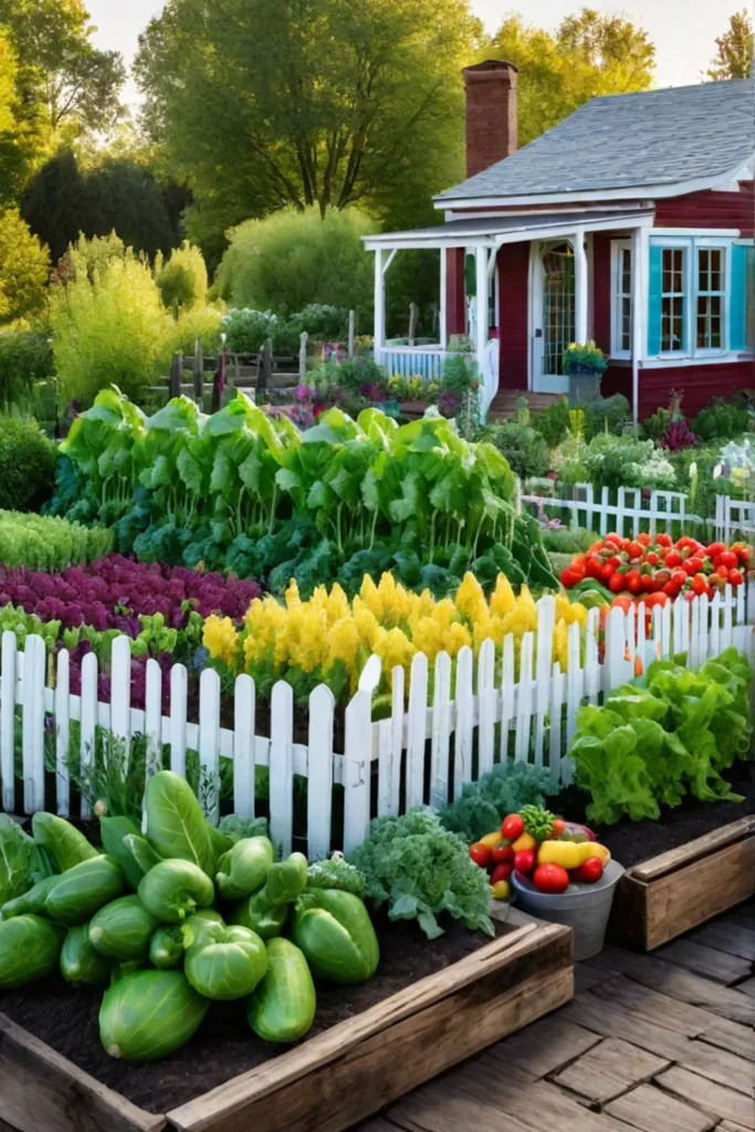 Vegetable garden with reclaimed wood picket fence