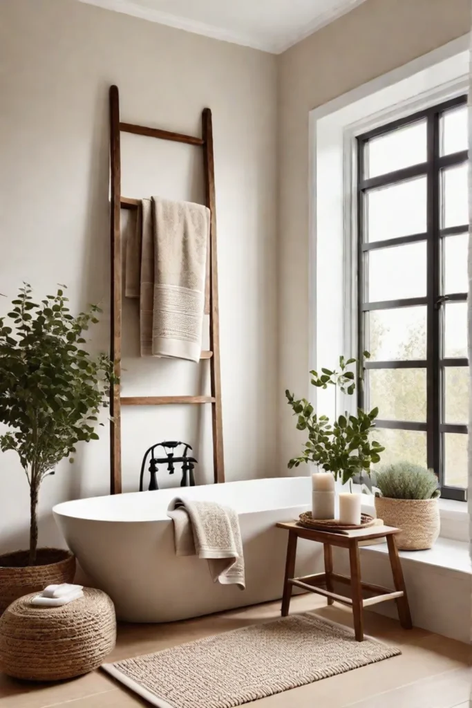 Warm and inviting bathroom with natural textures