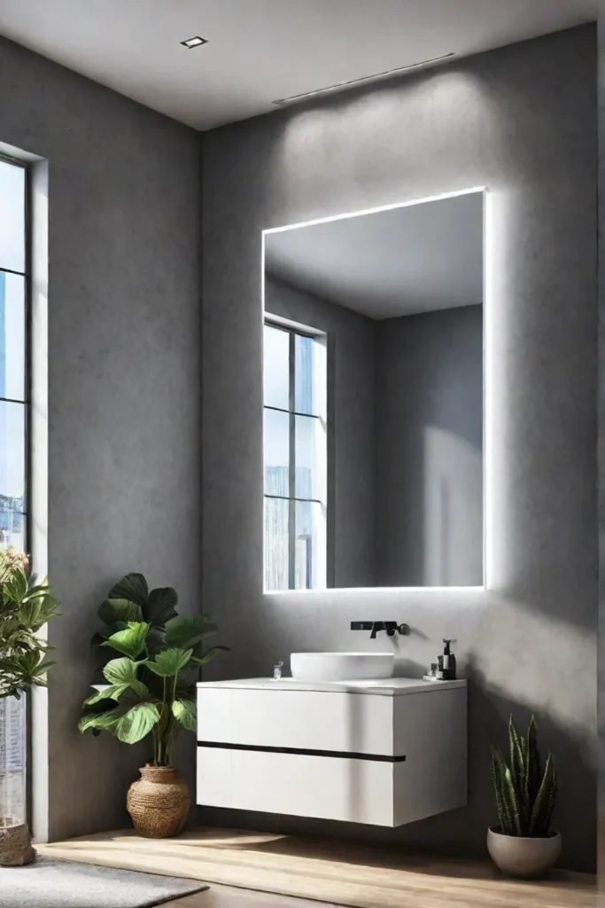 contemporary bathroom LED mirror integrated lighting minimalist