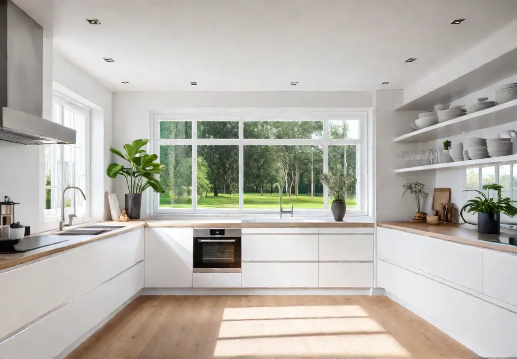 A bright and airy Scandinavian kitchen with white walls light wood floorsfeat